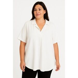 Hilary Radley Womens White V Neck Lifhtweight Blouse L/G Office Career